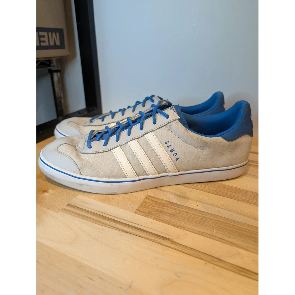 Adidas Samoa‎ Casual Sneakers White Blue Stripe Athletic Shoes Size 12 B2